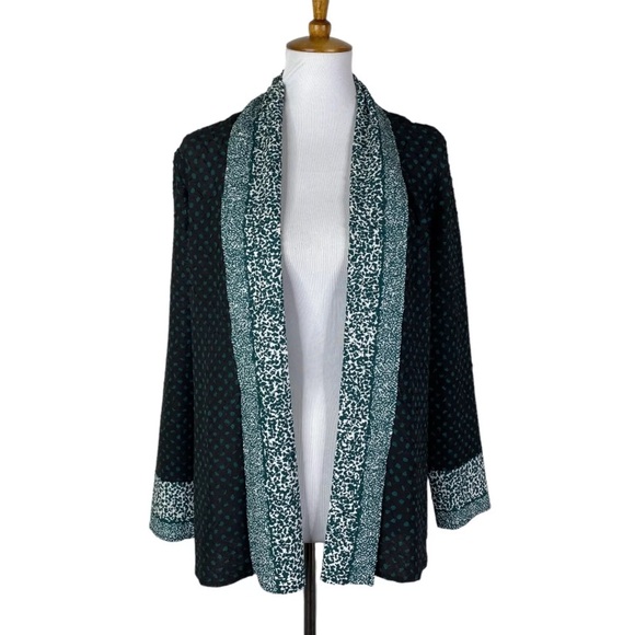 Chicos Travelers Crinkle Shirt Open Front Black Green Sz. 0 (Small) - Picture 1 of 11